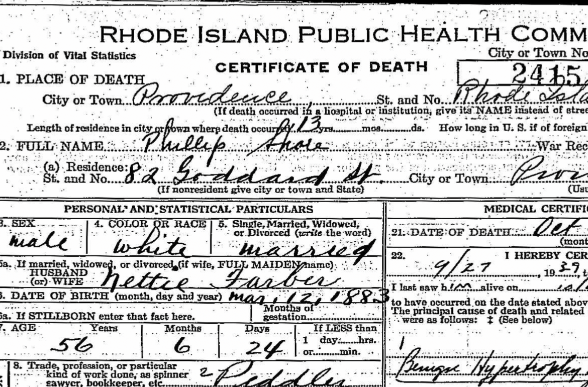 Philip&rsquo;s Death Certificate Detail